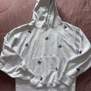 Gray Hoodie with Blue Bow Embroidery